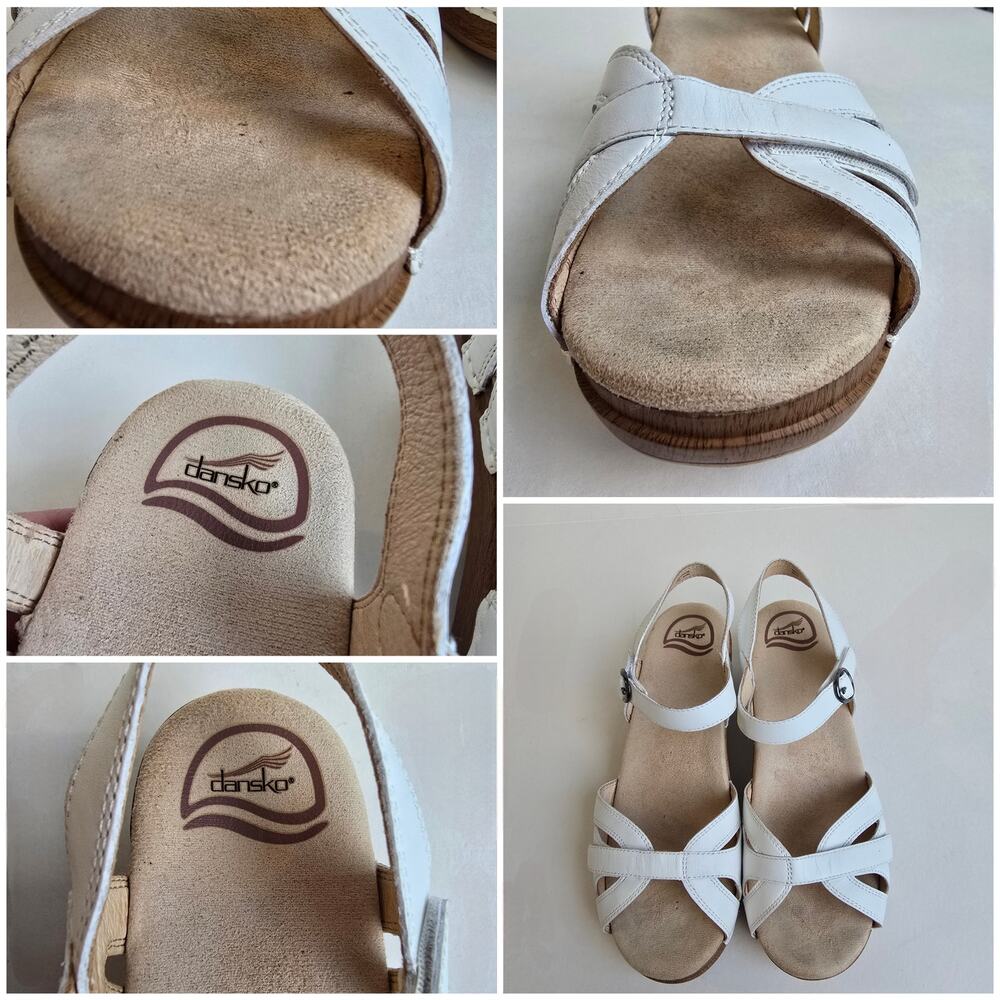 White Sandals Dansko Season Size 9.5-10 EU 40 Leather Platform Clog Ankle Strap - Picture 11 of 14